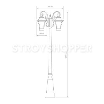Уличный двухрожковый светильник на столбе IP33 GLXT-1408F/2